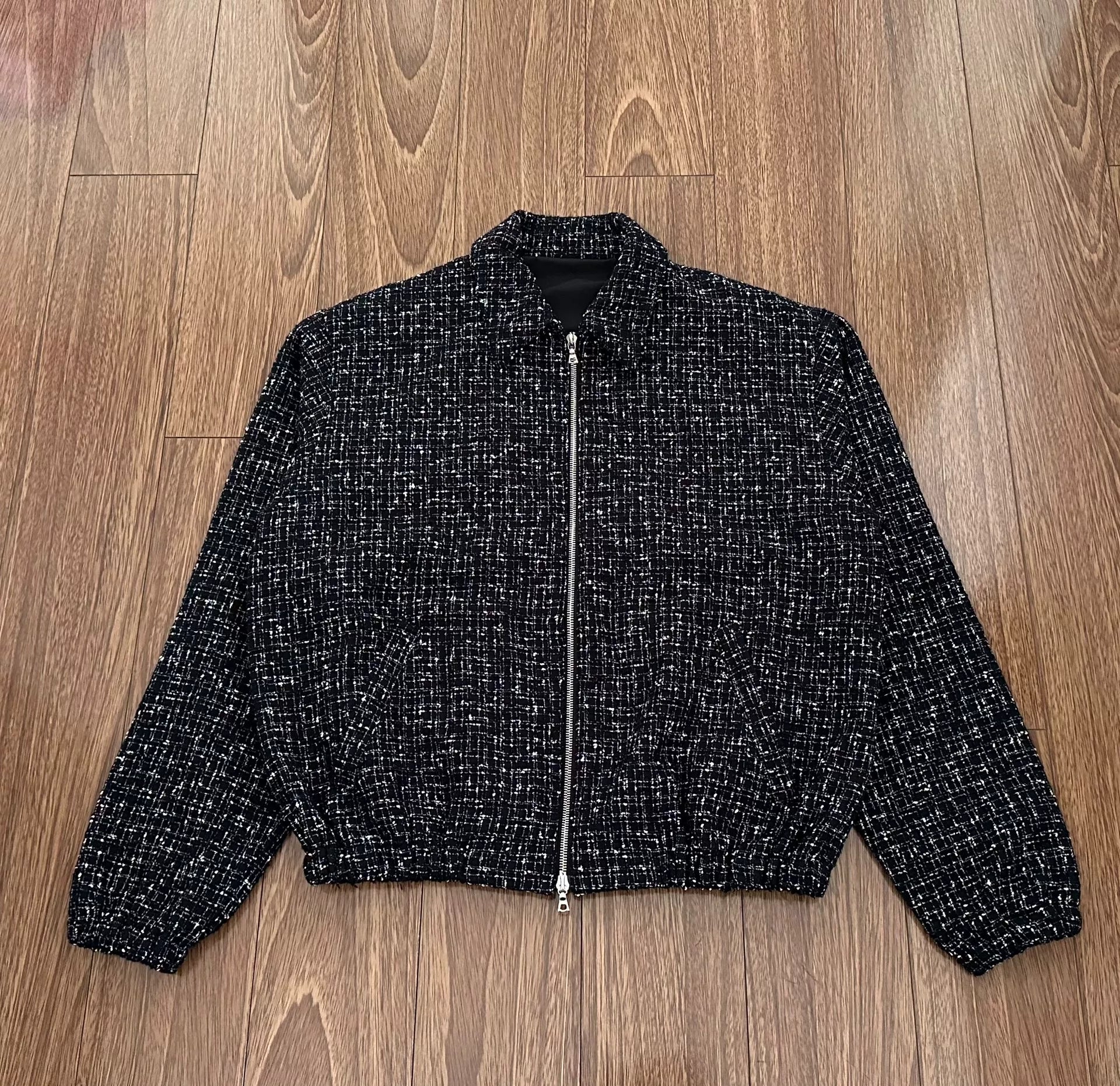 cotton wool tweed harrington jacket