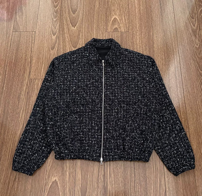 cotton wool tweed harrington jacket