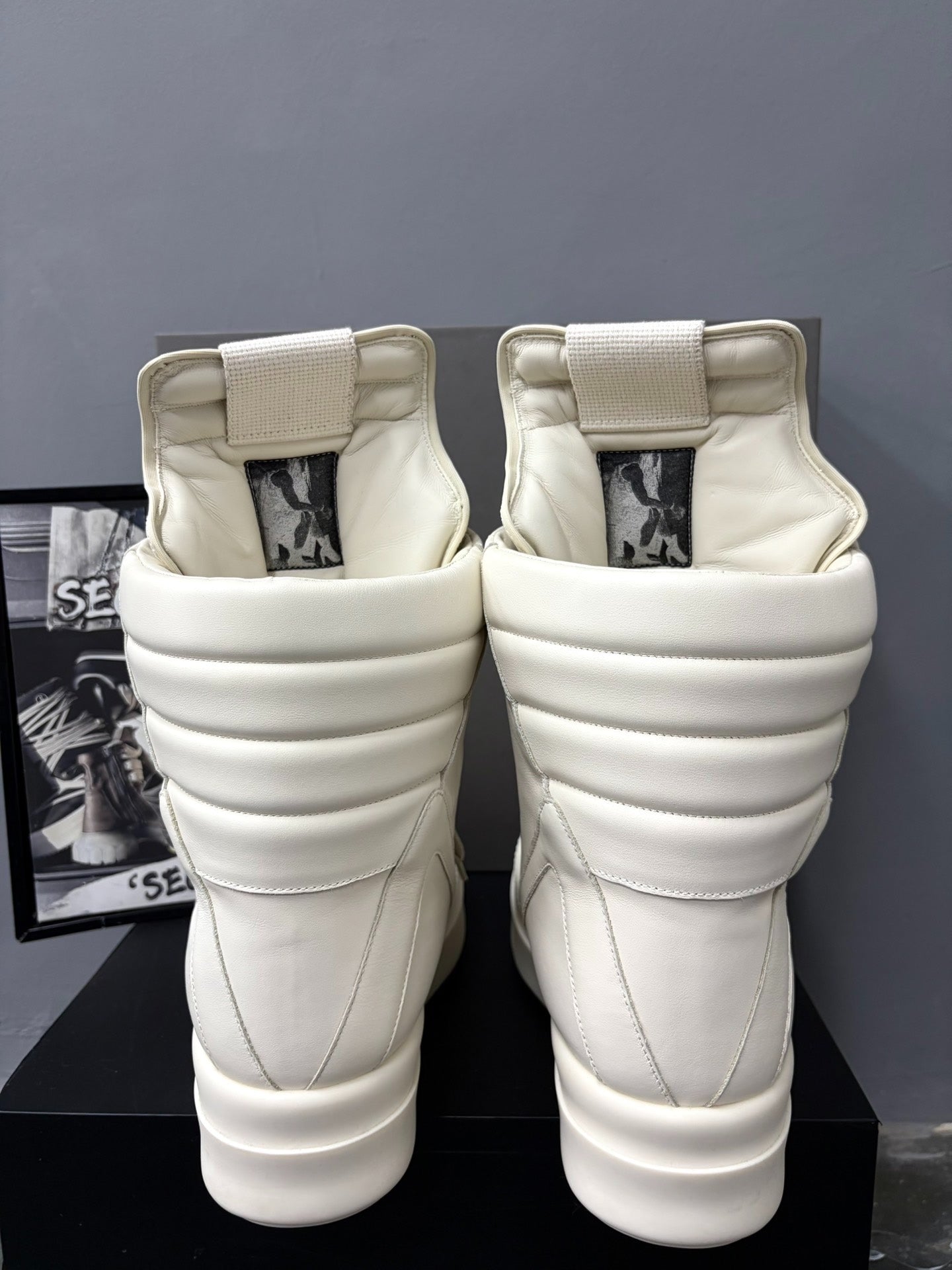 Rick Owens Mega Show Milk White Geobasket Boots