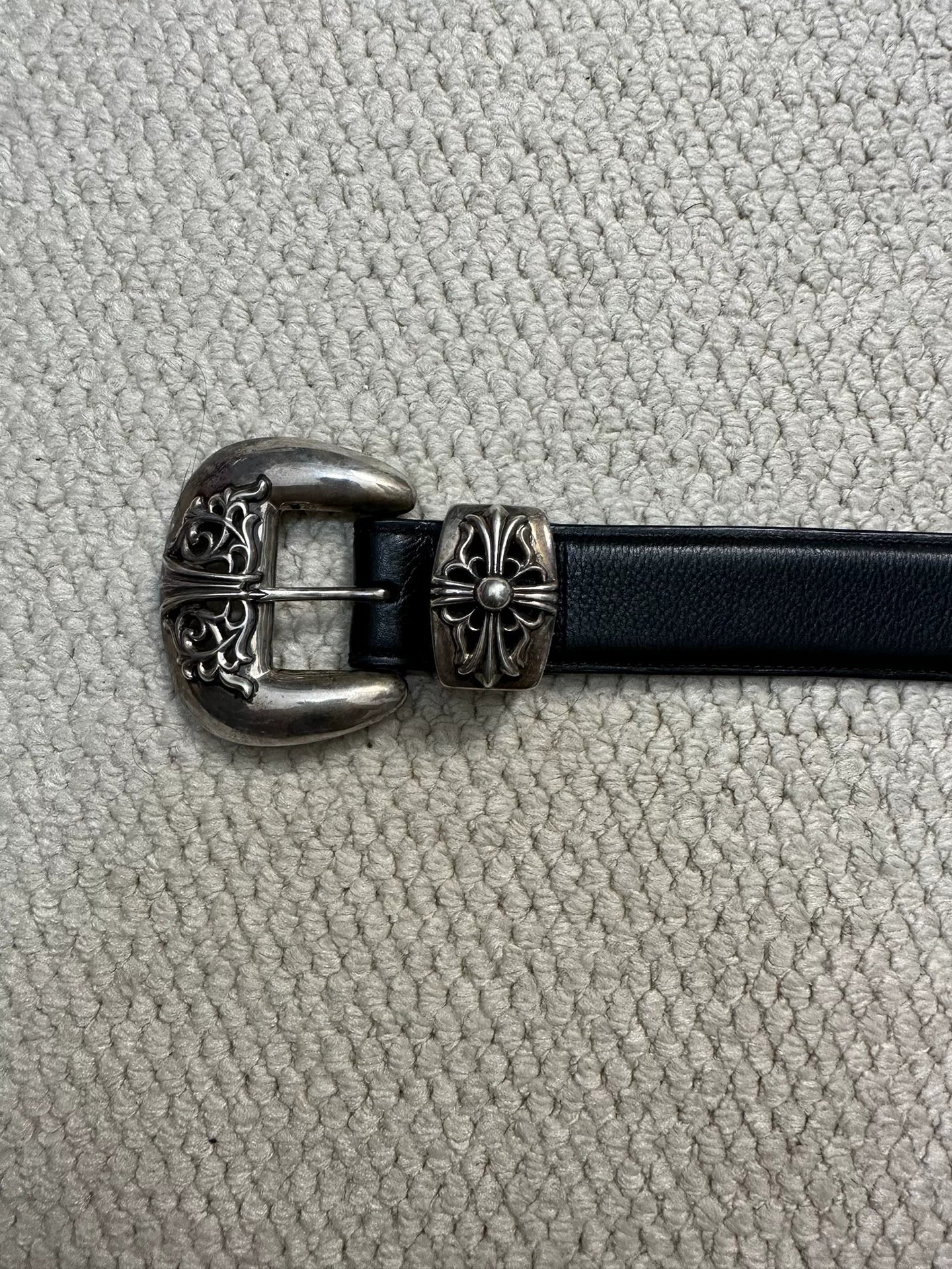 Chrome Hearts 3pc Vine Carving Silver Buckle Belt