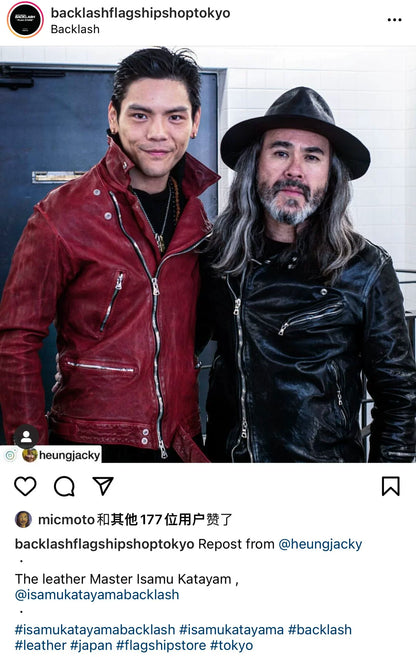 yohji yamamoto red leather biker jacket