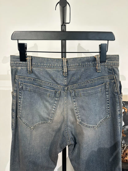 Julius_7 Double Knee Distressed Washed Jeans