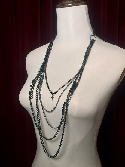 adjustable black cross necklace with charms