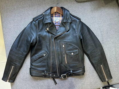 vintage black leather motorcycle jacket