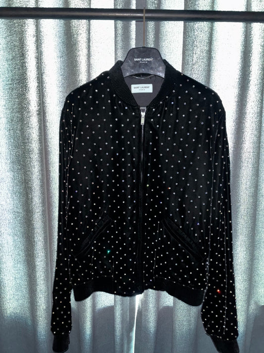 black velvet embellished bomber jacket