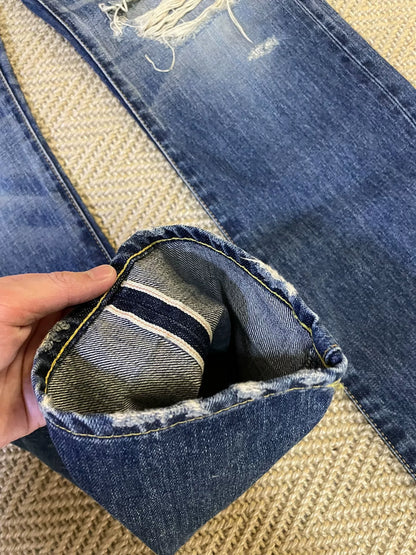 vintage denim with distressed details