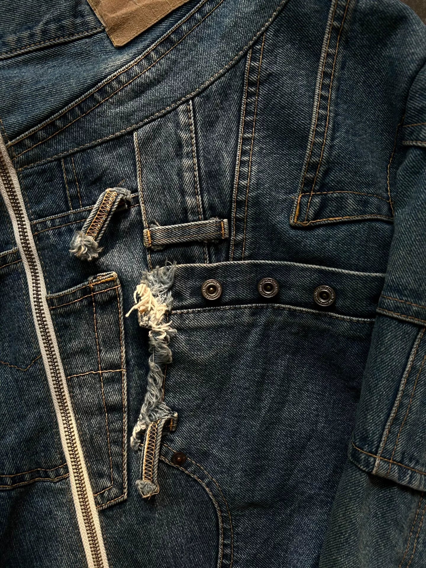 unique asymmetric denim jacket by nozomi ishiguro