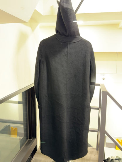 Rick Owens Black Wool Hooded Coat