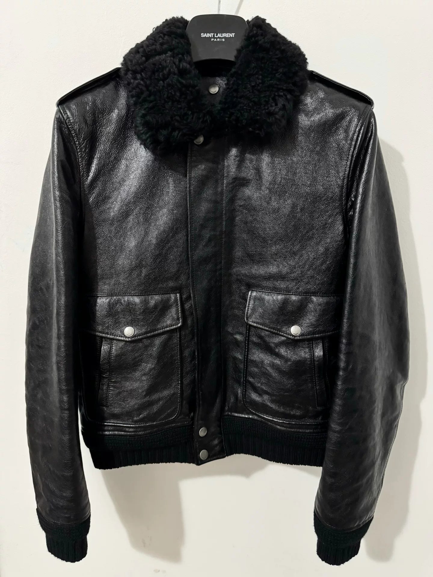 Saint Laurent Black Pilot Leather Jacket