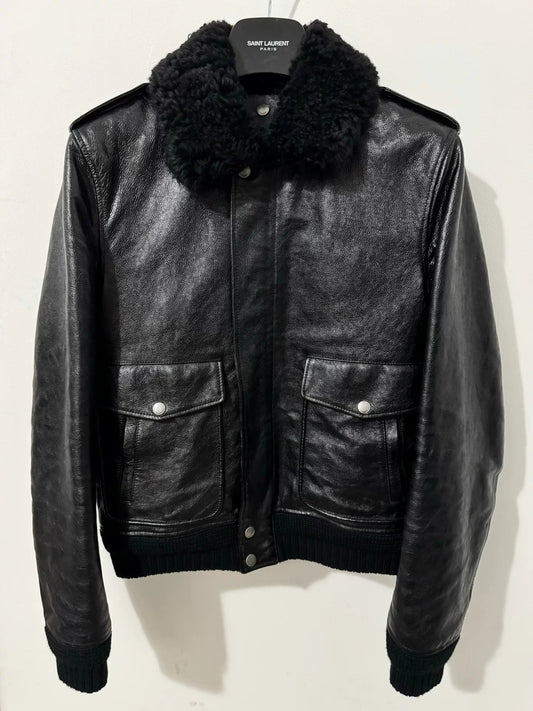 Saint Laurent Black Pilot Leather Jacket