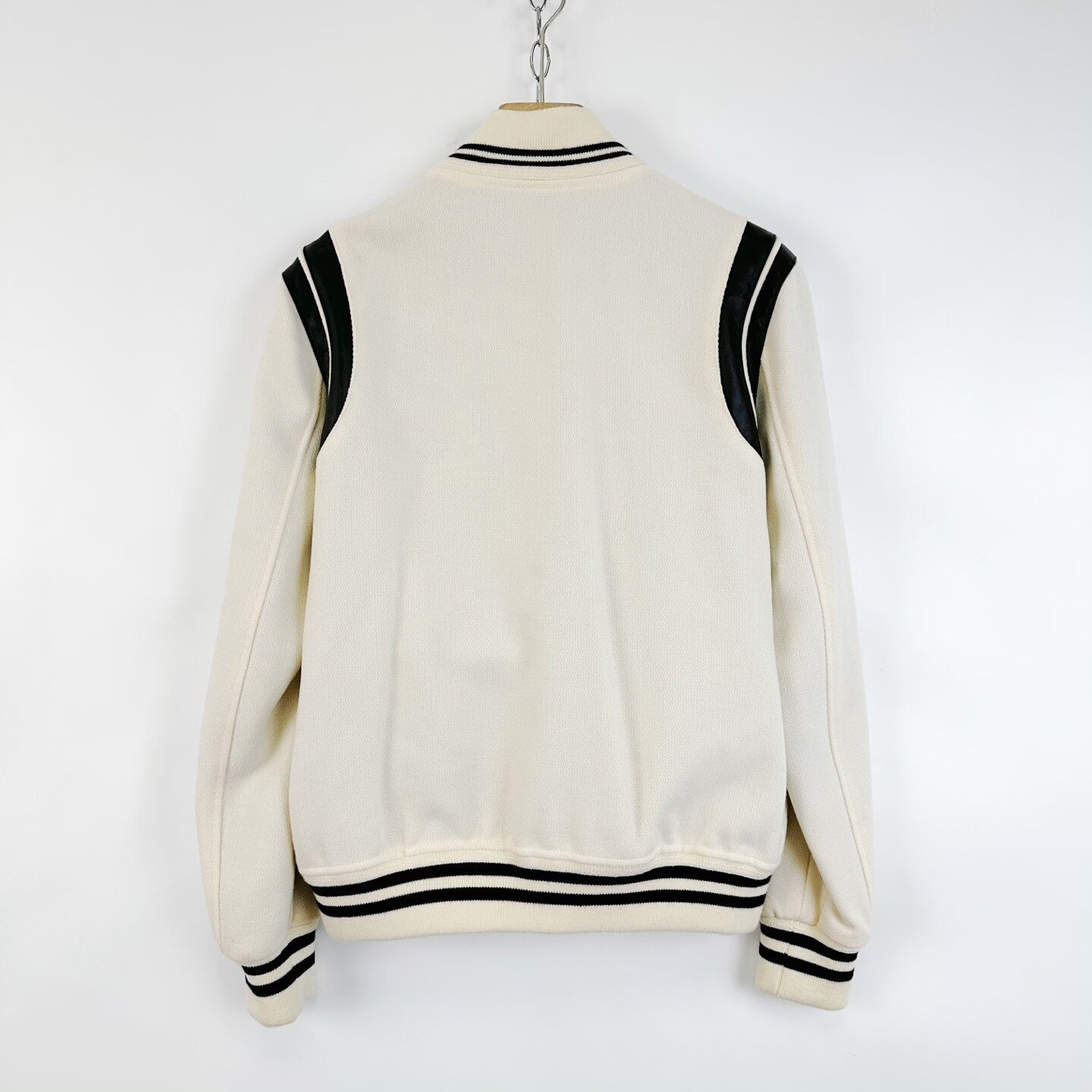 Saint Laurent White Black Striped Baseball Jacket