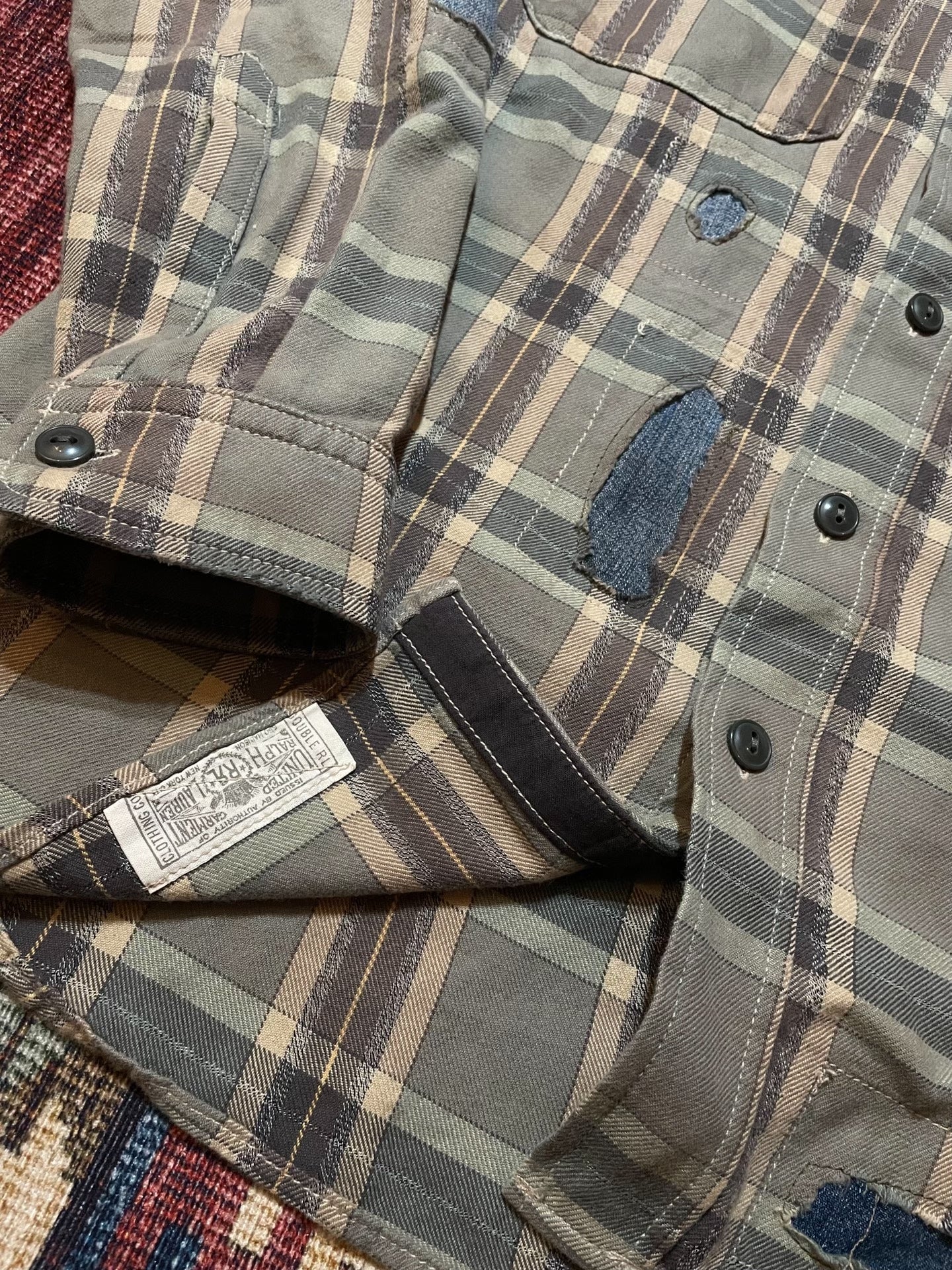 RRL Distressed Patchwork Plaid Work Shirt
