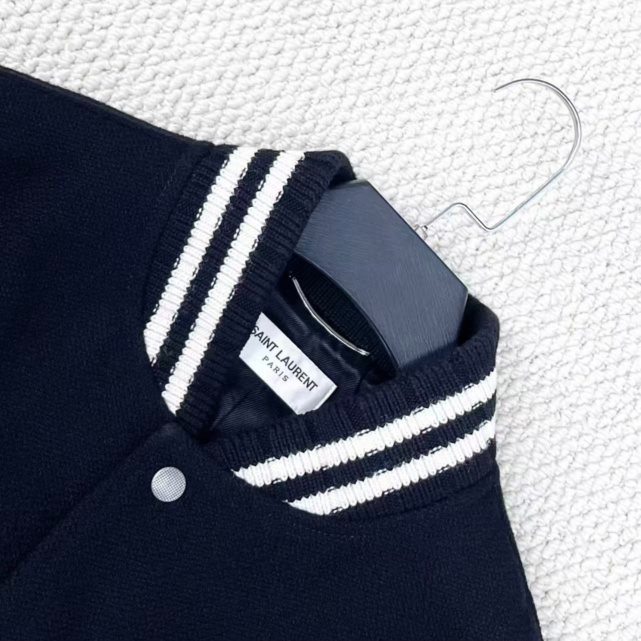 Saint Laurent Striped Embroidered Baseball Jacket