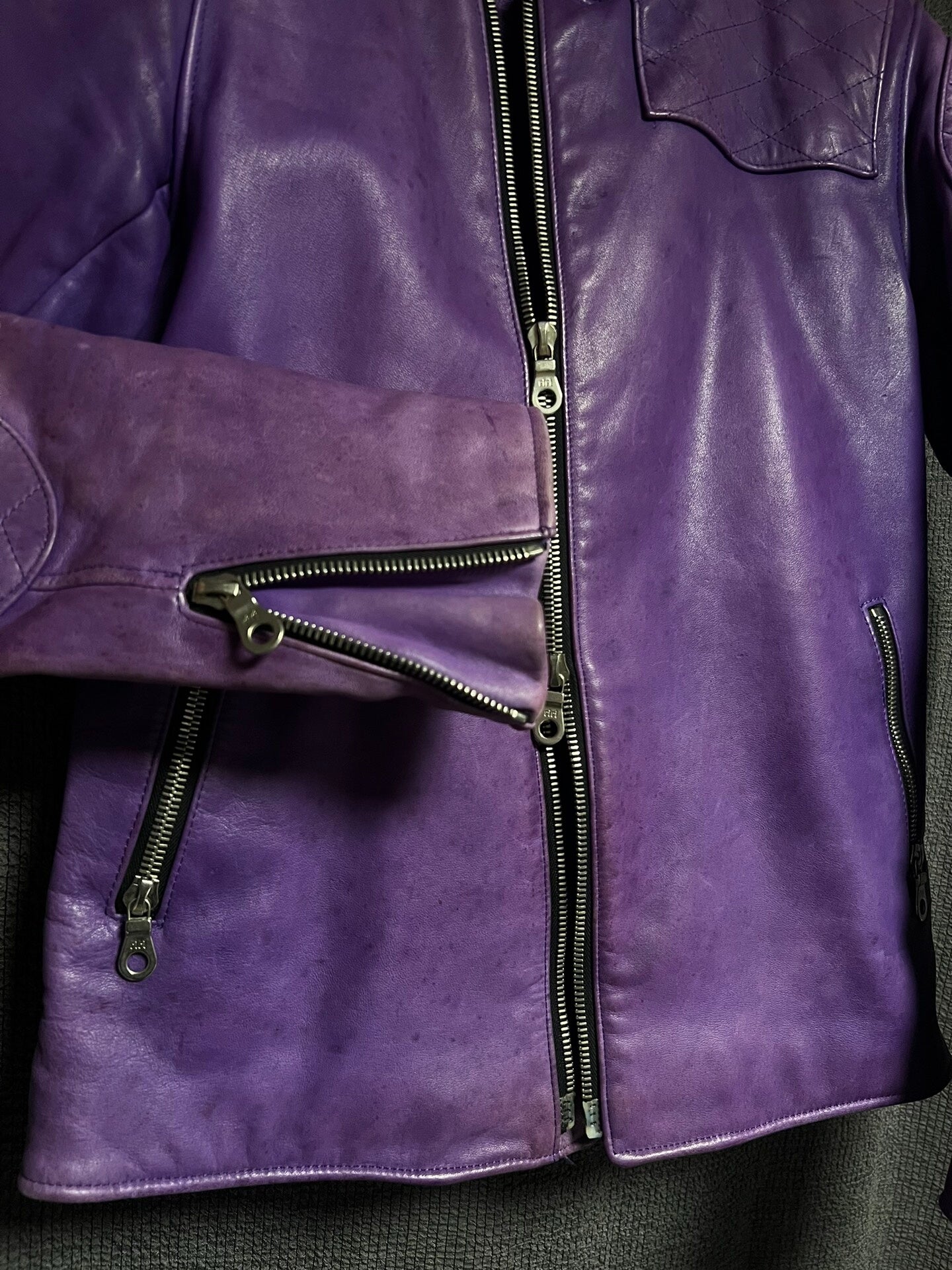 purple vintage leather motorcycle jacket