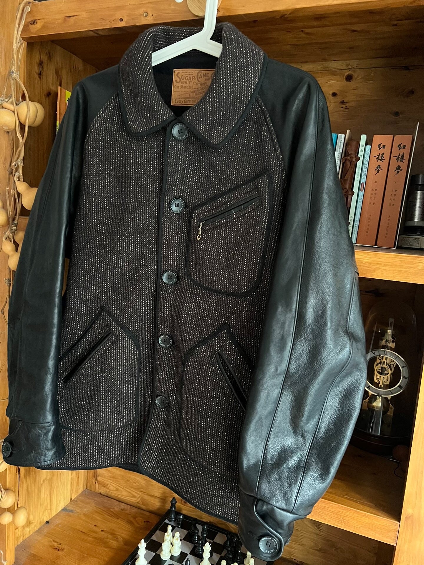 wool leather jacket with vintage details
