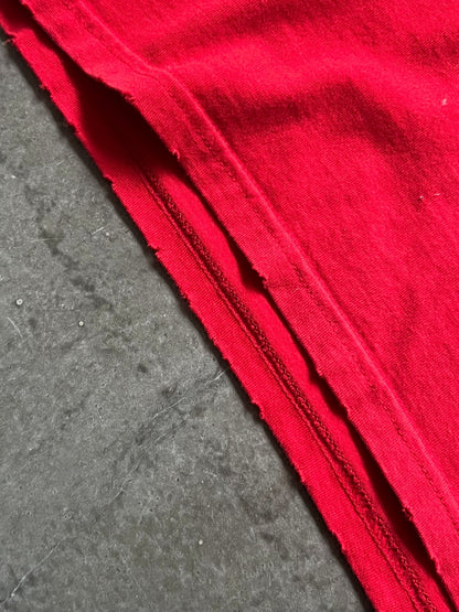 red graphic slogan t-shirt