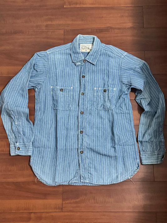 Blue Striped Denim Button-Up Shirt
