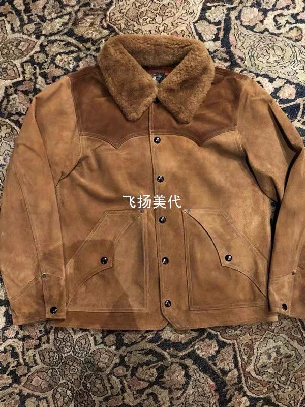 RRL Shearling Brown Jacket with Fur Collar