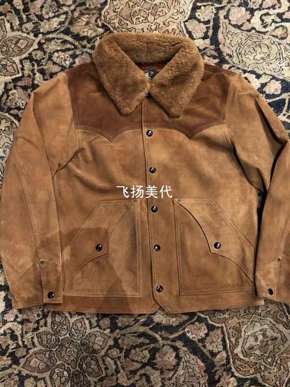 RRL Shearling Brown Jacket with Fur Collar