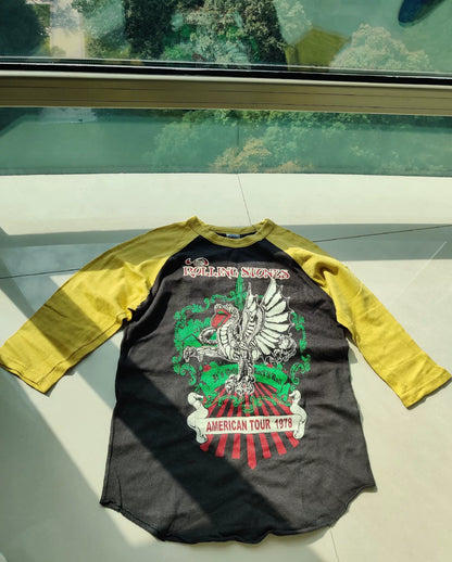 bootleggers skull graphic tee with yellow sleeves