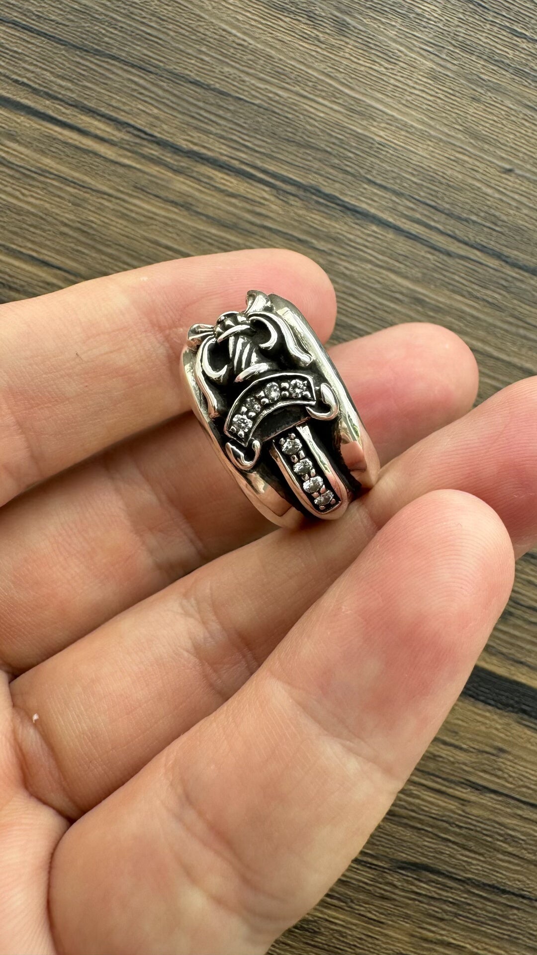 chrome hearts sword ring with white diamonds