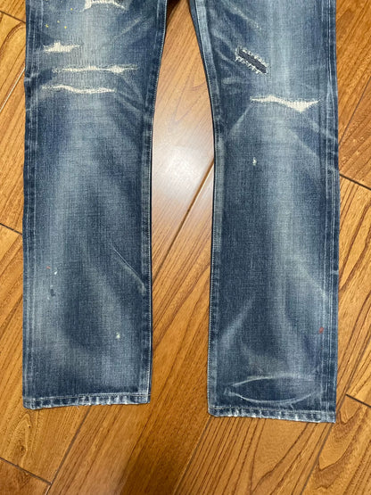 distressed vintage wash denim pants