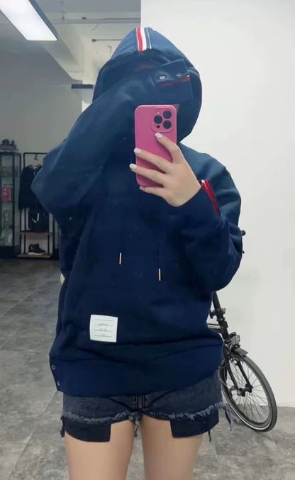 thom browne navy striped hoodie sweatshirt