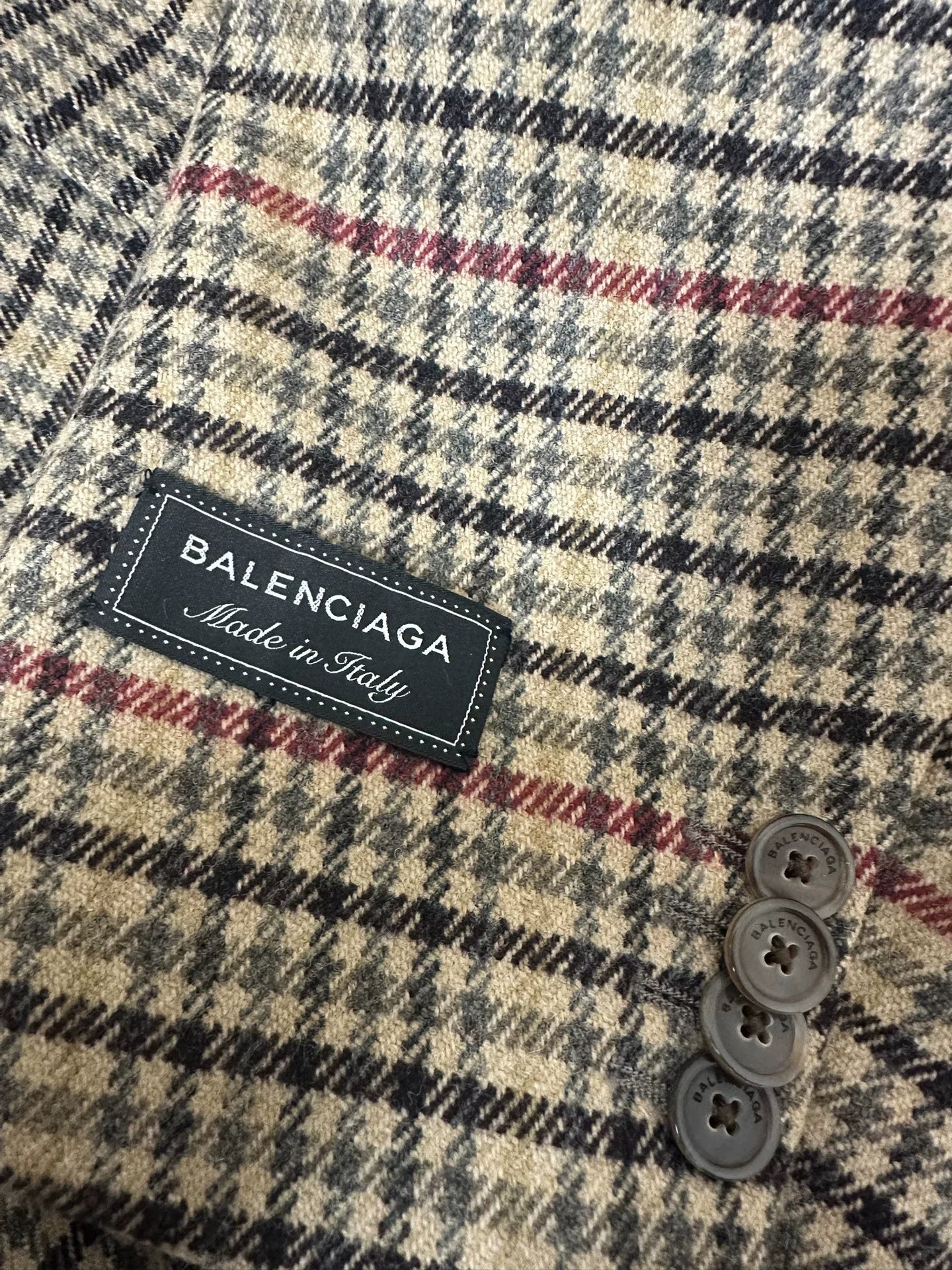 balenciaga houndstooth wool coat with champagne lining