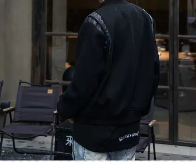 Saint Laurent Leather Sleeve Wool Baseball Jacket