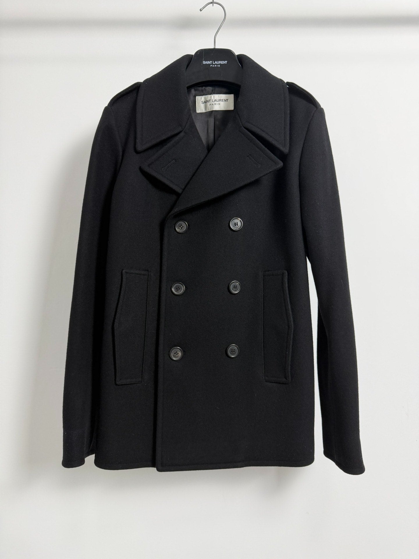 Saint Laurent Black Double-Breasted Wool Coat
