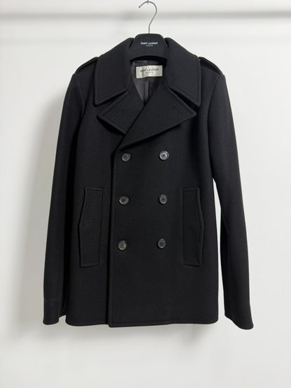 Saint Laurent Black Double-Breasted Wool Coat