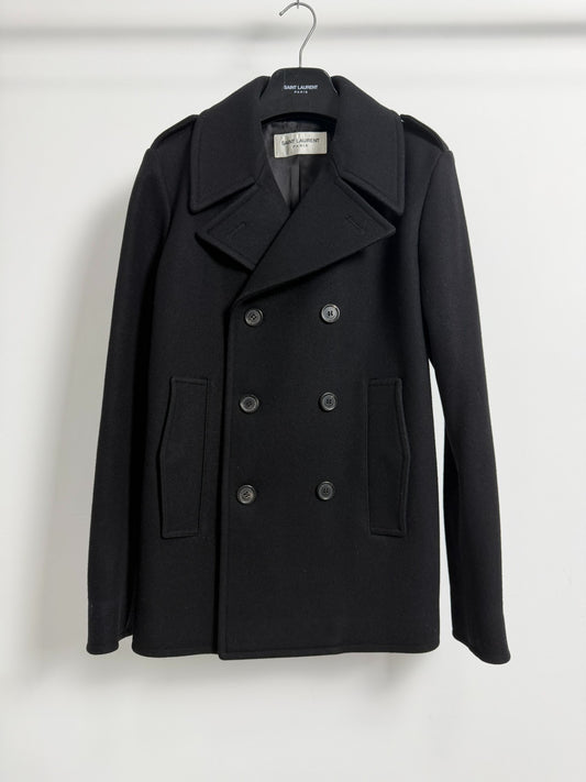 Saint Laurent Black Double-Breasted Wool Coat