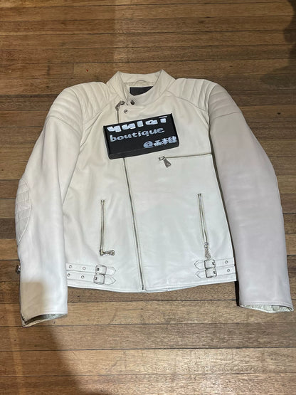 white leather motorcycle jacket by Alexander McQueen