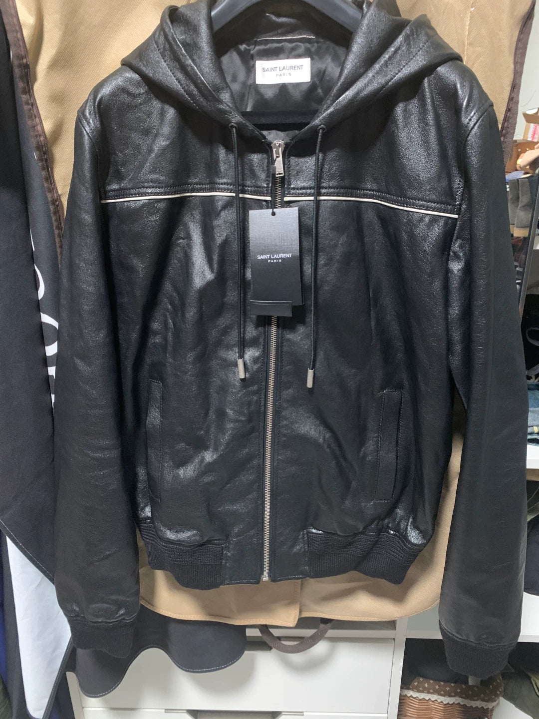 saint laurent black leather jacket size 48