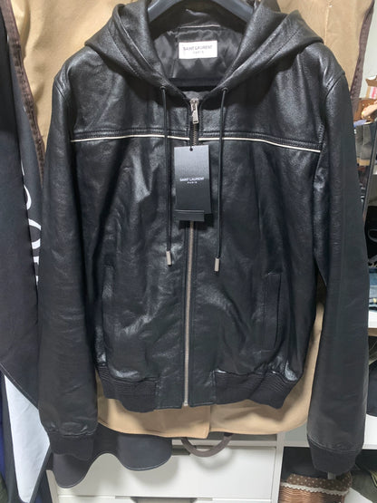 saint laurent black leather jacket size 48
