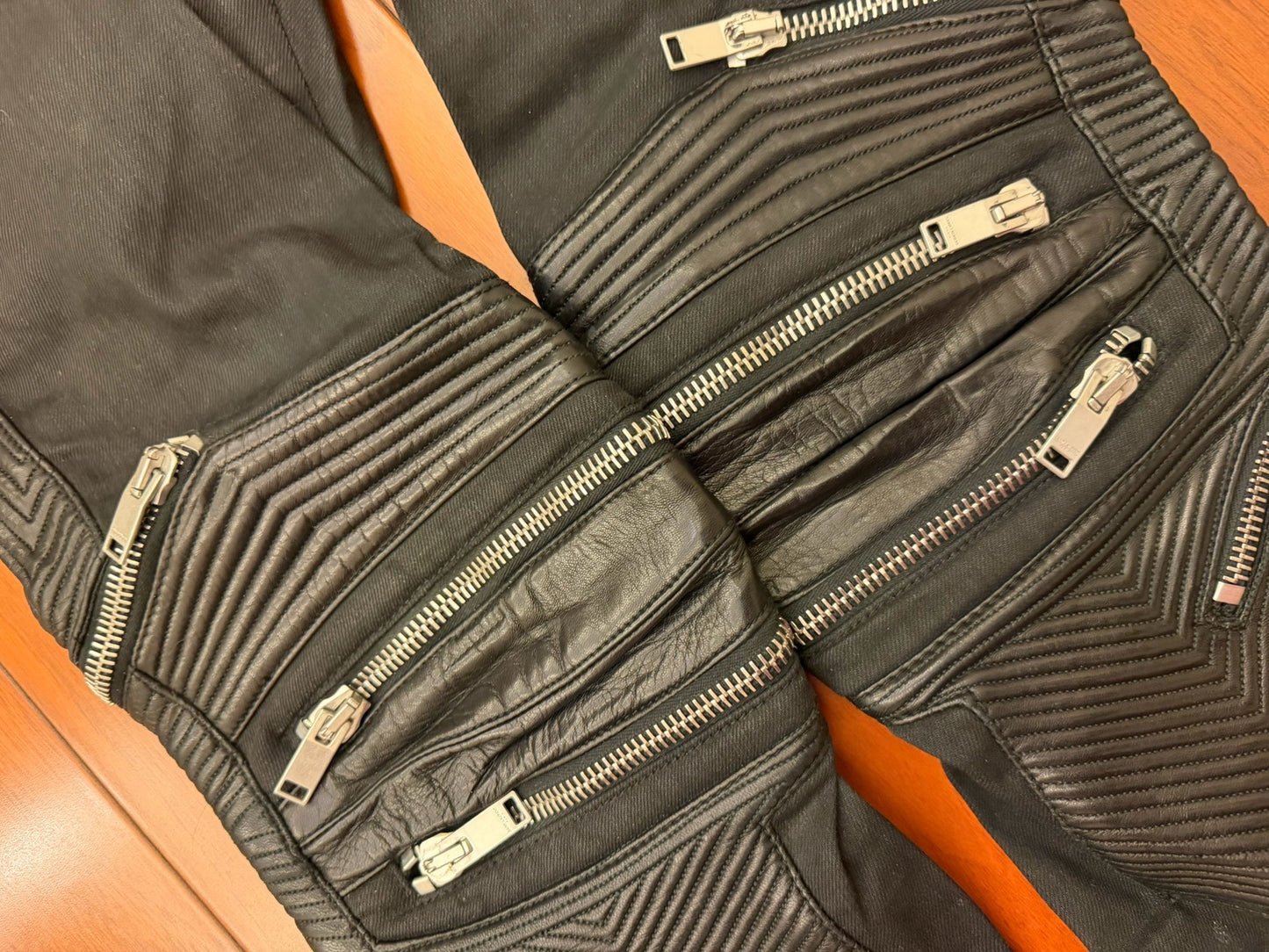 Saint Laurent Black Leather Panel Zip Jeans