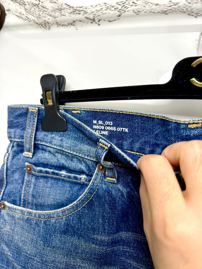 celine dark blue distressed denim pants