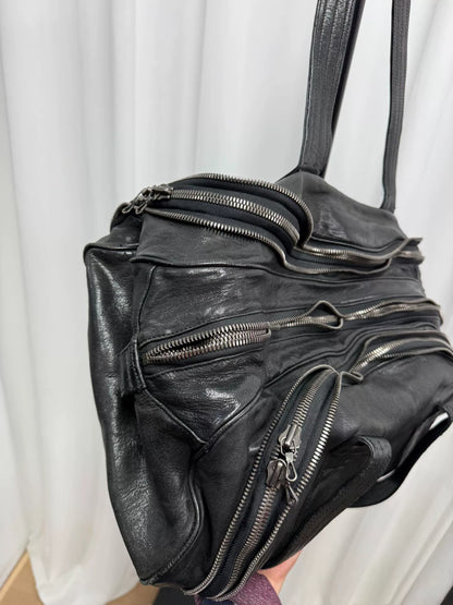 large black zippered handbag