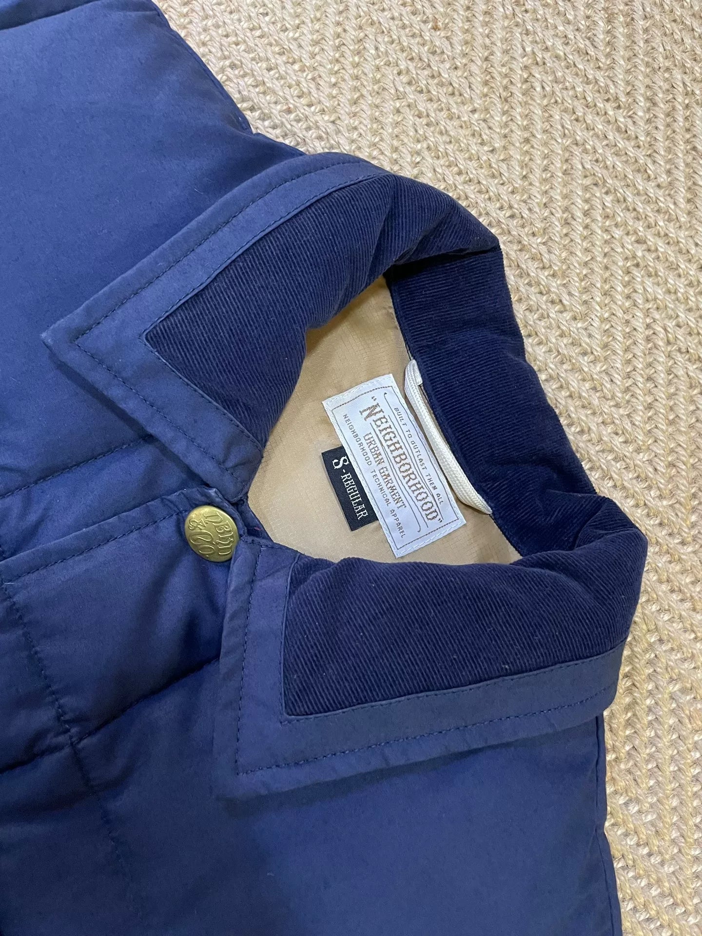 neighborhood puffy shirt jacket with corduroy collar