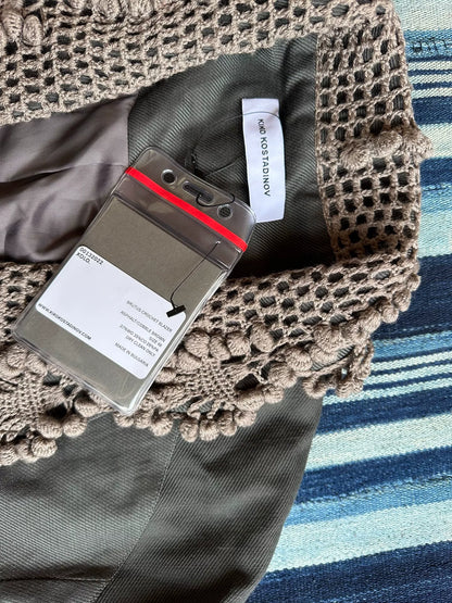 crochet blazer with beaded collar detail