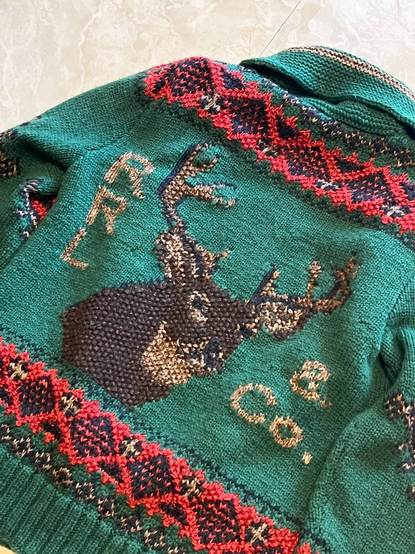 RRL Hand Knit Christmas Reindeer Cardigan