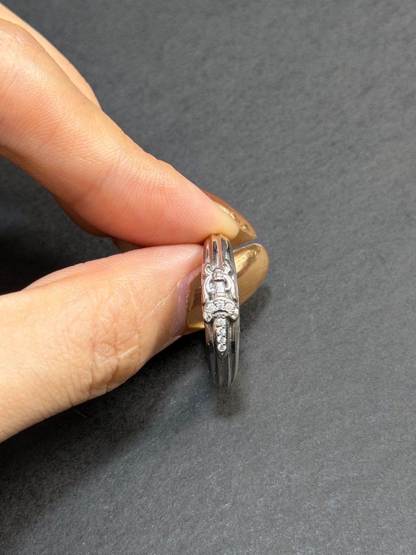 Chrome Hearts 18k White Gold Diamond Sword Ring