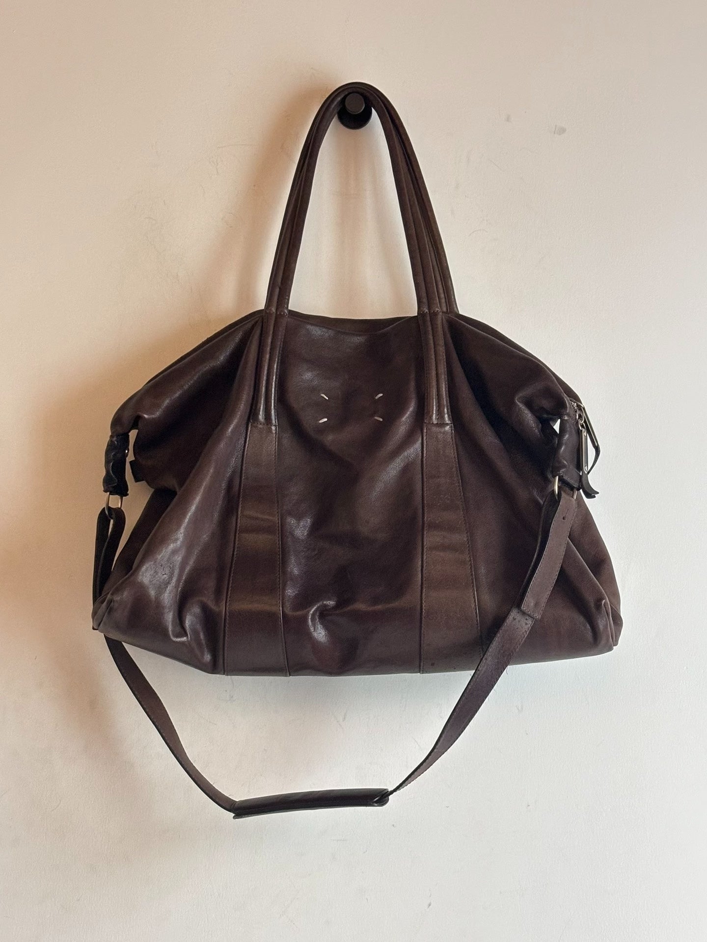 maison martin margiela camel leather travel bag