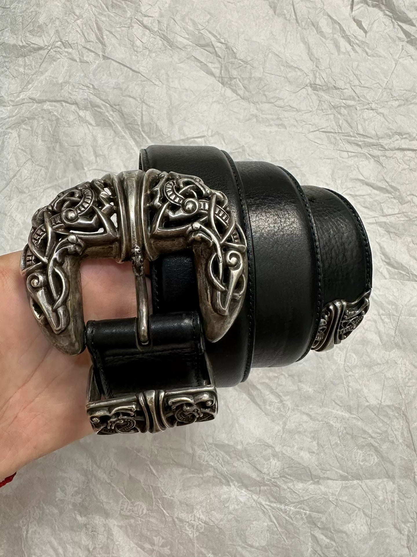 Chrome Hearts Celtic Dragon Carved Silver Belt