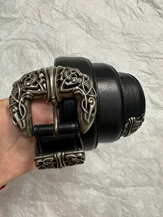 Chrome Hearts Celtic Dragon Carved Silver Belt