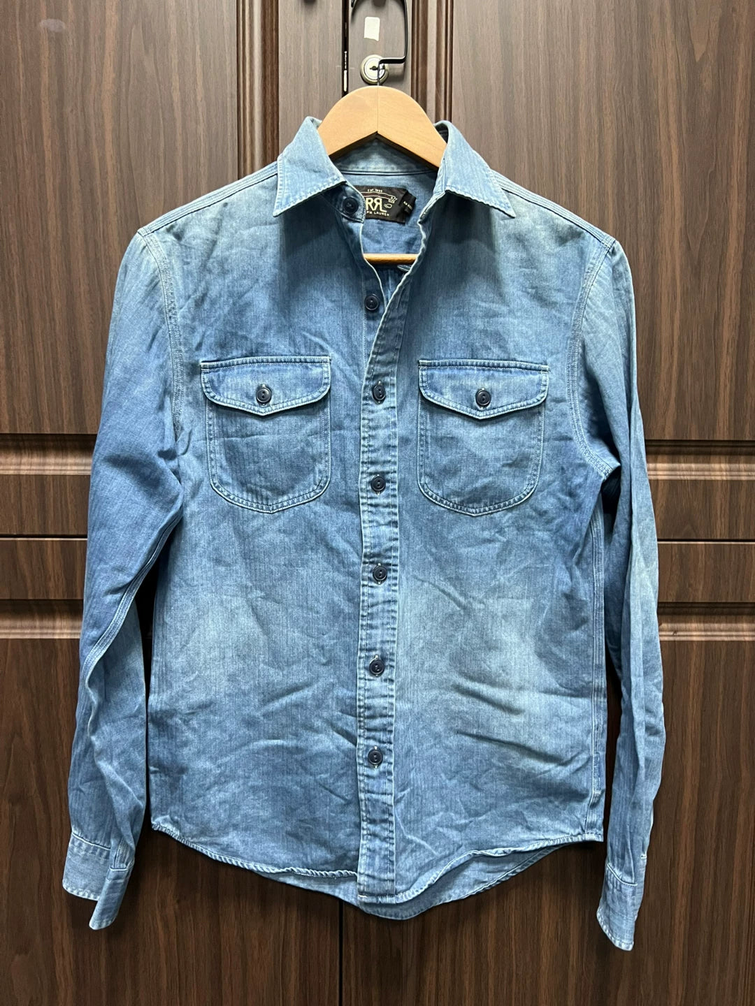 RRL Denim Long Sleeve Shirt in Blue