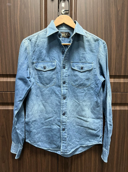 RRL Denim Long Sleeve Shirt in Blue