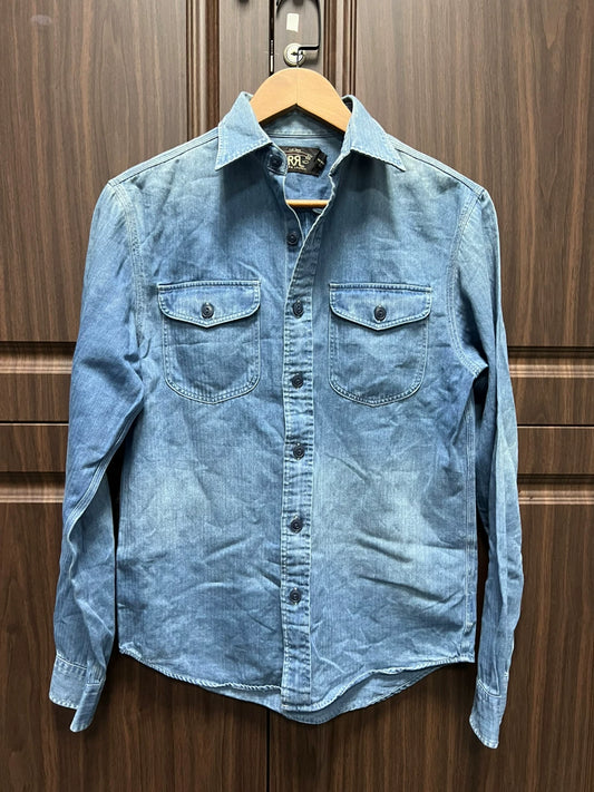 RRL Denim Long Sleeve Shirt in Blue
