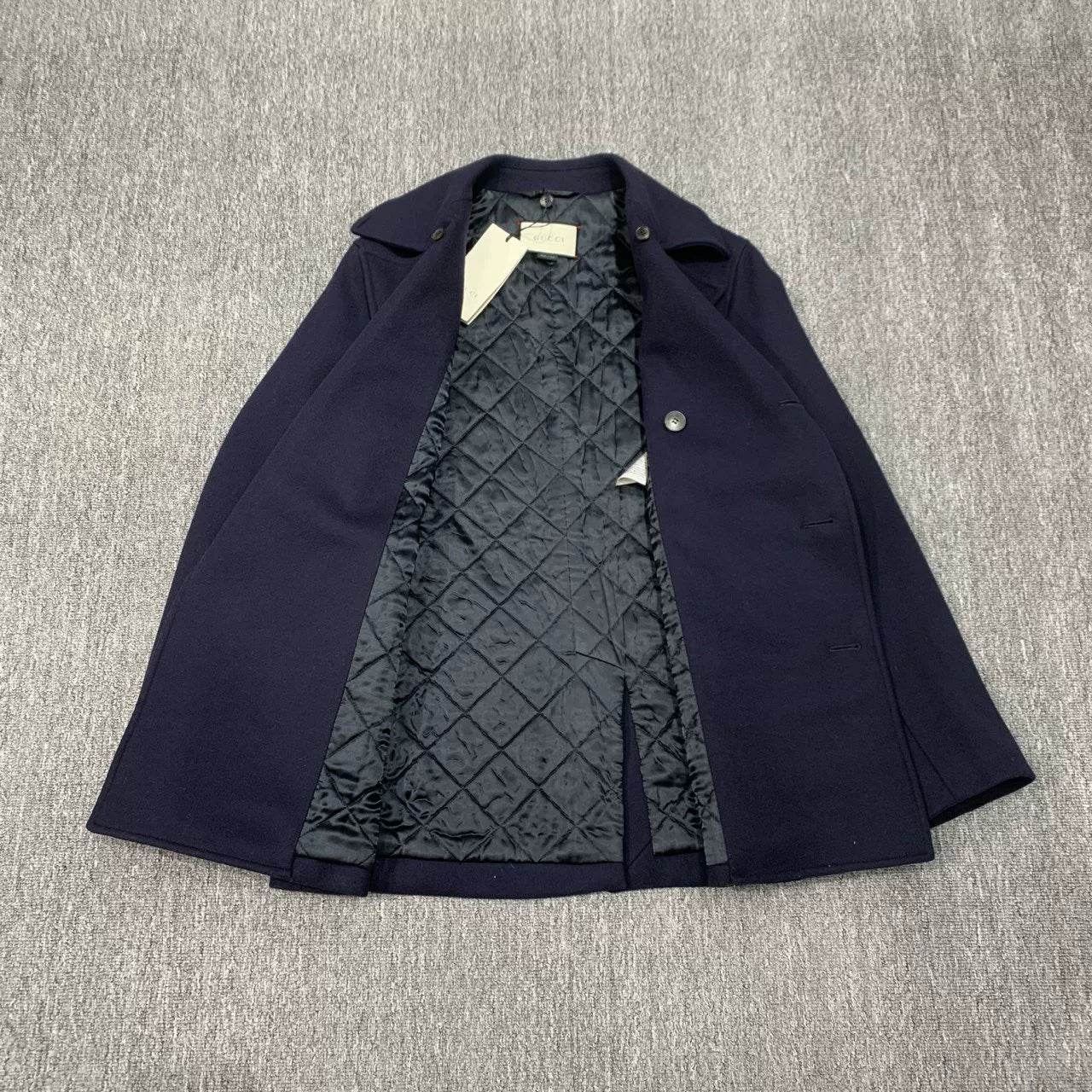 navy double-breasted wool coat by Gucci