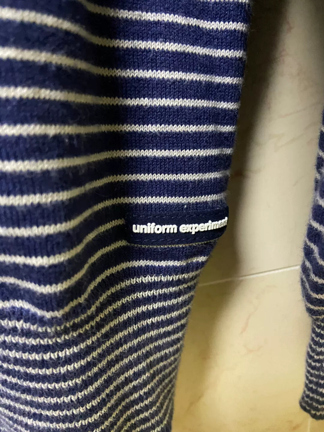 navy striped crewneck sweater for casual wear